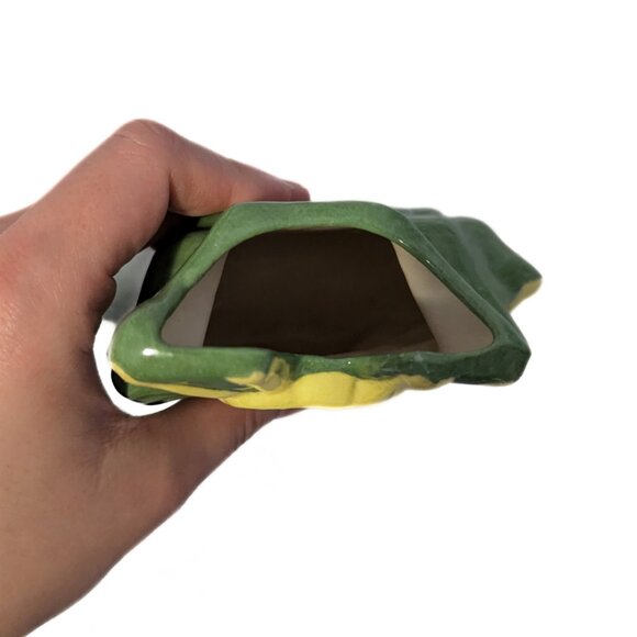 Vintage MCM Wall Hanging Planter Apron Theme Handmade Pottery Green Yellow Cute - Picture 3 of 7